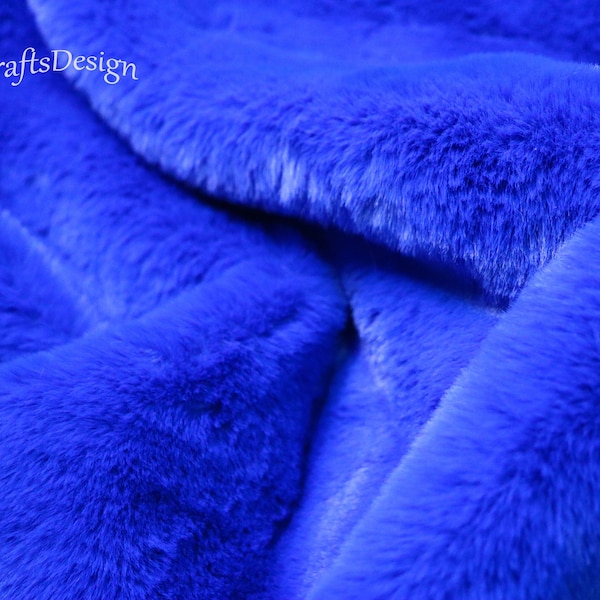 Tissu fausse fourrure bleu royal, fourrure de lapin, fourrure ultra douce et amusante pour bricolage, costumes, tapis, pompons, jetés, gilets, col de manteau d'hiver