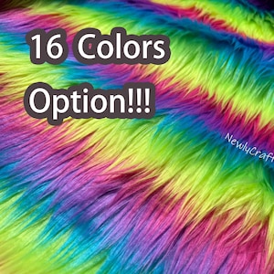 Faux Fake Fur Rainbow Stripe Faux Fur Fabric, Colorful Shaggy Fur for Craft Sewing Fursuit Cosplay Costume Decorations Christmas Photo Props