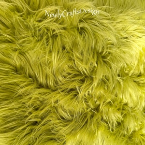 Grass Green Shaggy Fur Fabric, Solid Faux Fur Fabric, Luxury Long Pile Fur for Fursuit Prop Dolls Making Cosplay Costumes Hobby Decoration
