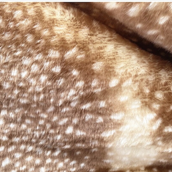 Coffee Brown Spotted Deer Fleece Fabric,Reindeer Printed Long Pile Plush Faux Fur for DIY Craft,Pet Costumes,Fursuit Paw,Sewing Supplies,Toy