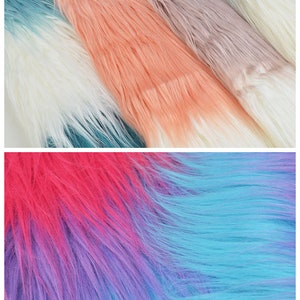 Patch Rainbow Faux Fur Fabric By The Yard Can Be Used For Costumes-Clothing-Accessories-Rugs [Aqua]