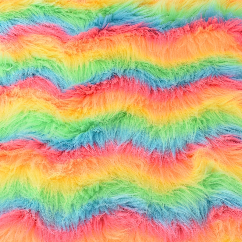 Rainbow Stripe Faux Fur, Colorful Wavy Long Pile Fake Fur for DIY Crafts, Costumes, Rugs,Fursuit Sewing Supplies,Pillows,Pompoms,Photo Props image 10