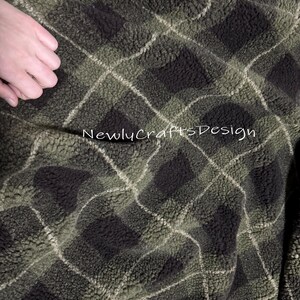 Checked Sherpa Fabric, Plaid Sherpa Fabric, Soft and Cuddly Jacket Fabric, Plush Shoe and Hat Fabric, Winter Fabric, Cushion Fabric, Soft Fabric, DIY Fabric, Fabric by the 1/2 Yard or Yard, 100% Polyester Plaid Sherpa Fleece Fabric for Winter Coat, Down Jacket, Throw Blanket, Fur Hats, Fur Bags, Scarf, Pompoms