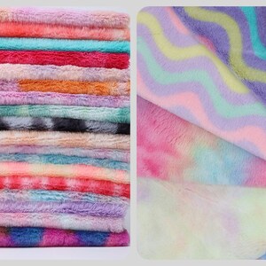 Soft Faux Rabbit Bunny Fur, Short Pile Plush Toys Fabric, Unicorn Rainbow Gradient Faux Fur Fabric for Fursuit, Cosplay Costume, Photo Prop, Trim, Throw Pillow, Crafts, DIY Costume Crafts Furry Fabric Blanket, Ultra Soft 0.5" Short Pile Rabbit Fur Fabric for Fur Bags Fur Hat Winter Headband Pompoms Slide Slippers Clothing Fur Collar Coat Fabric, Home Decor, Stuffed Toys Making