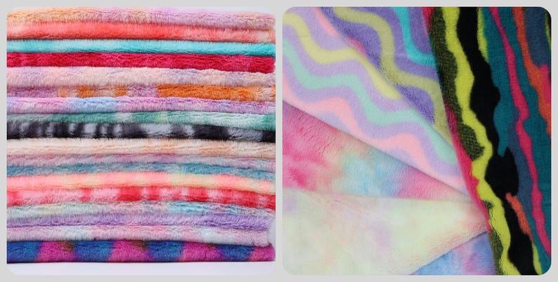 Soft Faux Rabbit Bunny Fur, Short Pile Plush Toys Fabric, Unicorn Rainbow Gradient Faux Fur Fabric for Fursuit, Cosplay Costume, Photo Prop, Trim, Throw Pillow, Crafts, DIY Costume Crafts Furry Fabric Blanket, Ultra Soft 0.5" Short Pile Rabbit Fur Fabric for Fur Bags Fur Hat Winter Headband Pompoms Slide Slippers Clothing Fur Collar Coat Fabric, Home Decor, Stuffed Toys Making