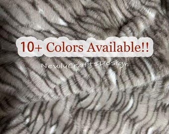 Cat Print Faux Fur,Grey Tabby Fur Fabric,Striped Print Fake Fur Material for Cosplay Fursuit Halloween Costume,Scarf Coat,Stuffed Toy Making