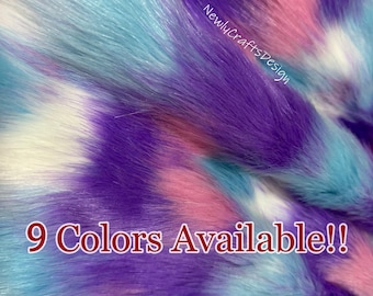 Multi-Color Faux Fur Fabric,Luxury Shag Soft Furry Fabric,DIY Rainbow Fur Coat Costume Scarf Rug Prop,Short Pile Craft Fur Multi Color Tones