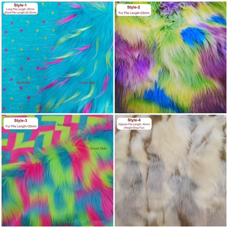 Macaron Fox Fur Fabric,luxury Shag Fur Unicorn Rainbow Cuddly Long Pile ...
