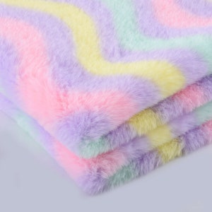 Rainbow Stripe Faux Fur, Colorful Wavy Long Pile Fake Fur for DIY Crafts,Costumes,Rugs,Fursuit Sewing Supplies,Pillow,Vests,Coat,Photo Props