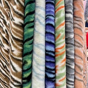 Tiger Print Faux Fur Fabric, Multicolored Short Pile Rabbit Fur for Fursuit Cosplay Costumes Throw Pillow Photo Props Trim Ribbon DIY Crafts