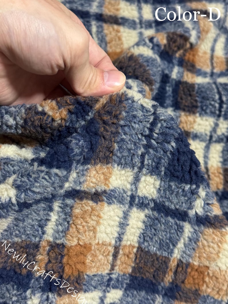 Checked Sherpa Fabric, Double-Sided Plaid Fleece Fabric, Thick Lamb Wool Fabric, Winter Fabric for Coat Jacket Thermal Lining, Doll Costumes, Teddy Bear, Blanket, Plush Toys, Photo Props, Scottish Style Faux Fur Fabric,Luxury High Quality Fur,Fursuit