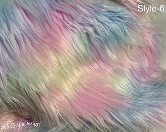 Macaron Fox Fur Fabric,Luxury Shag Fur Unicorn Rainbow Cuddly Long Pile Faux Fur for Winter Coats Jacket,Bags,Boot,Cuffs,Newborn Photo Props