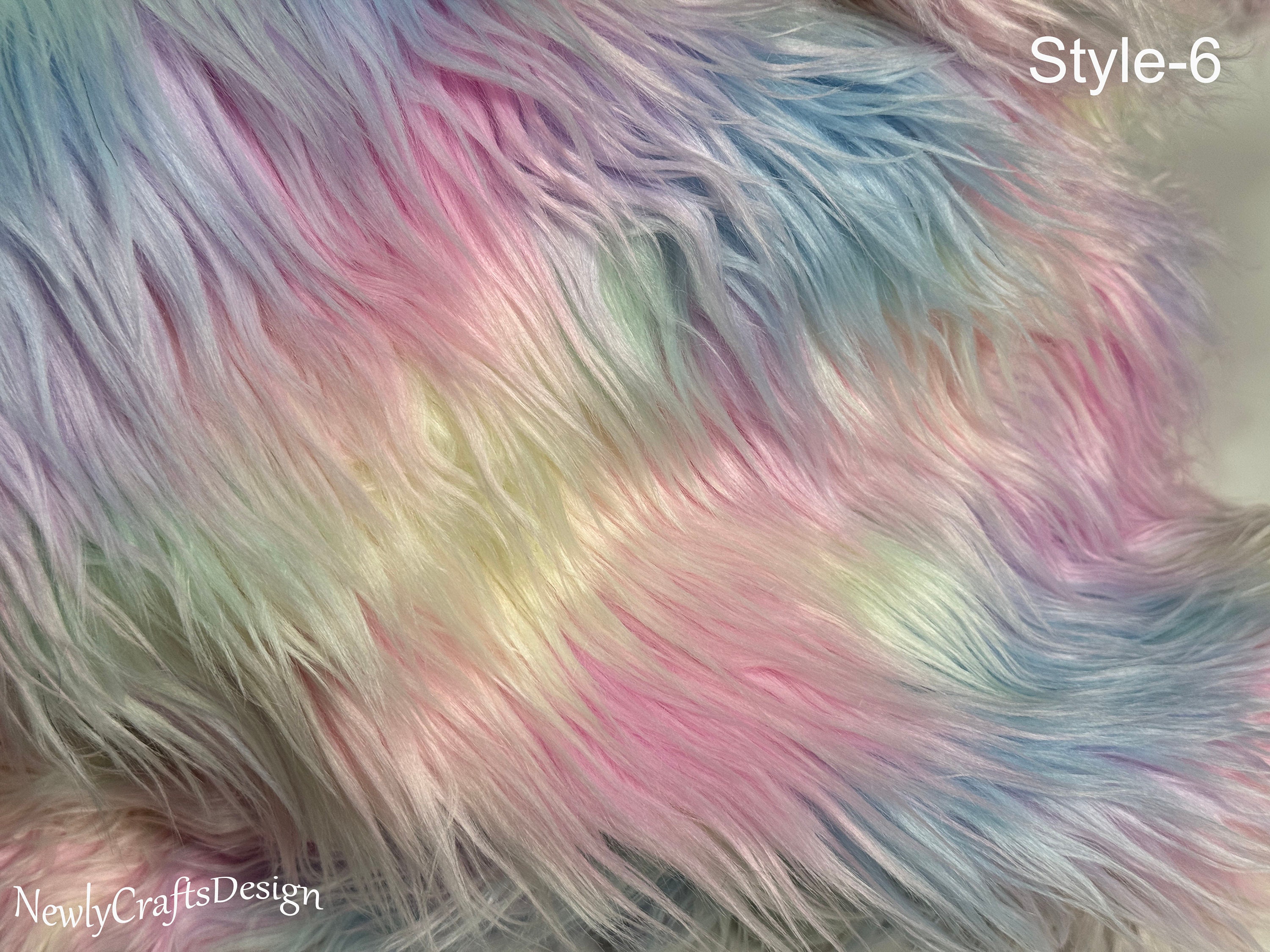 Macaron Fox Fur Fabric,Luxury Shag Fur Unicorn Rainbow Cuddly Long Pile Faux Fur for Winter Coats Jacket,Bags,Boot,Cuffs,Newborn Photo Props