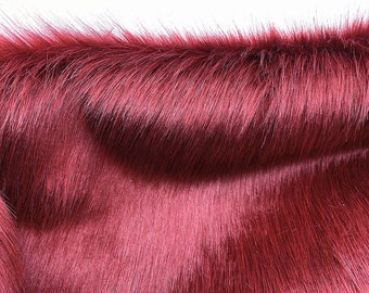 Burgundy Fox Faux Fur Fabric,Heavy Luxury Fur,Long Pile Faux Fur Fabric for Coats Collar Down Jacket Hoodie Boots Headband Wrists Cuffs Rugs