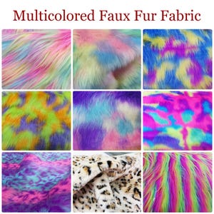 Shaggy Faux Fur Fabric,Pastel Rainbow Long Pile Faux Fur Fabric,Ultra Soft Fur Fabric Plush Material for DIY Crafts,Costumes,Coats,Rug,Props