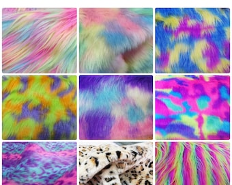 Shaggy Faux Fur Fabric,Pastel Rainbow Long Pile Faux Fur Fabric,Ultra Soft Fur Fabric Plush Material for DIY Crafts,Costumes,Coats,Rug,Props
