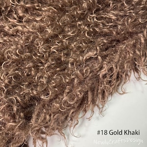Khaki Mongolian Fur,Sheepskin Faux Fur Fabric by the yard,Long Pile Fur for Doll Hair Reroot Wigs Fursuit Toy Blanket Clothing Birthday Gift