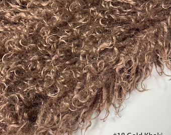 Khaki Mongolian Fur,Sheepskin Faux Fur Fabric by the yard,Long Pile Fur for Doll Hair Reroot Wigs Fursuit Toy Blanket Clothing Birthday Gift