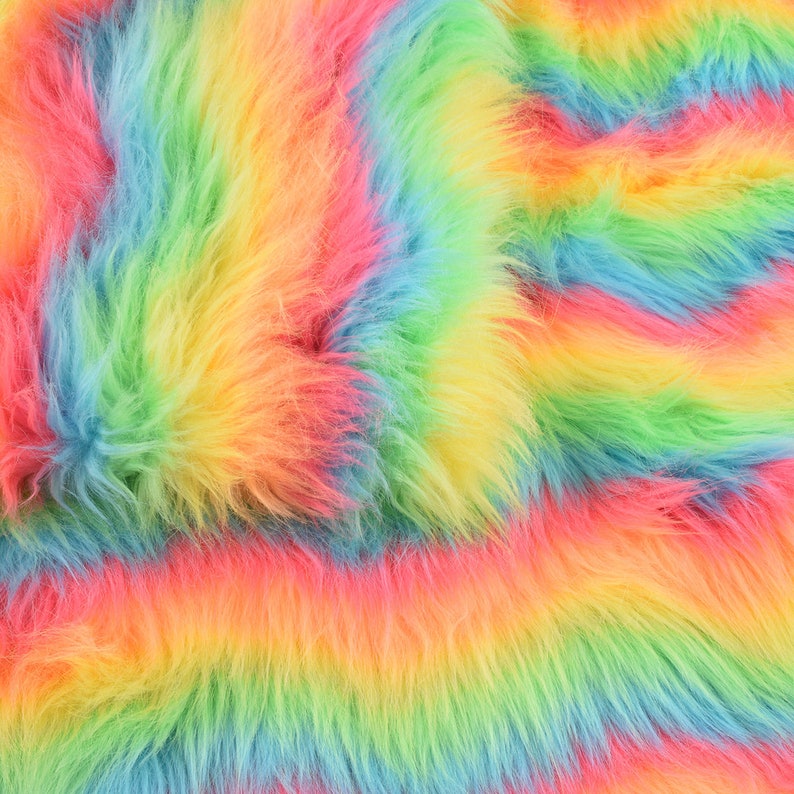 Rainbow Stripe Faux Fur, Colorful Wavy Long Pile Fake Fur for DIY Crafts, Costumes, Rugs,Fursuit Sewing Supplies,Pillows,Pompoms,Photo Props image 7