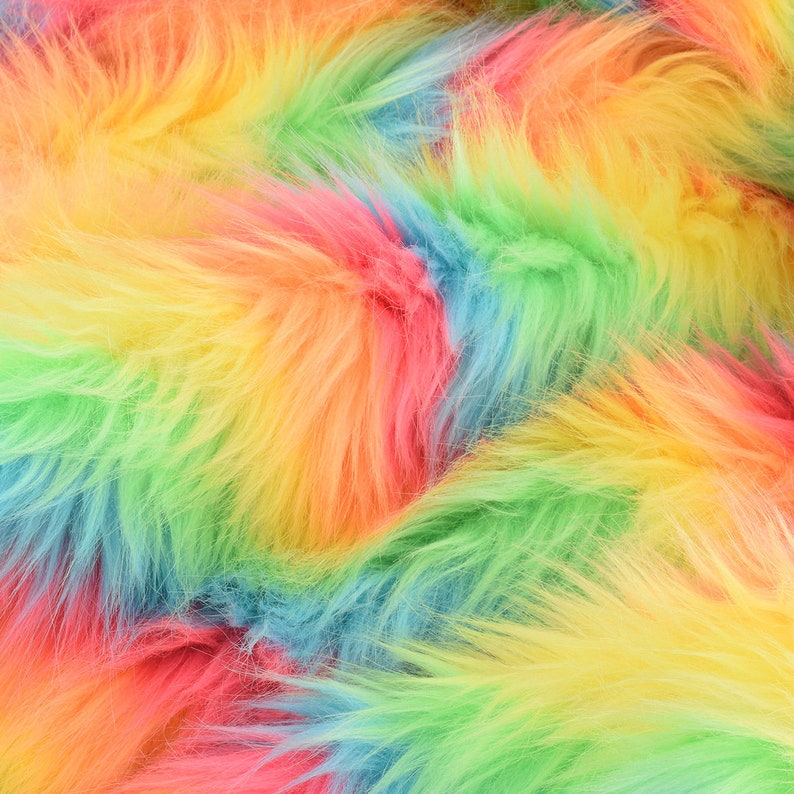Rainbow Stripe Faux Fur, Colorful Wavy Long Pile Fake Fur for DIY Crafts, Costumes, Rugs,Fursuit Sewing Supplies,Pillows,Pompoms,Photo Props image 2