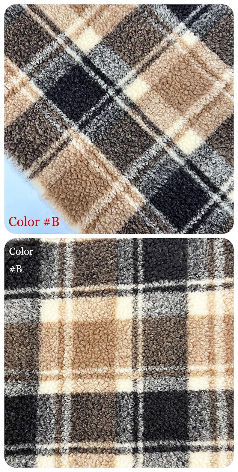 Checked Sherpa Fabric, Double-Sided Plaid Fleece Fabric, Thick Lamb Wool Fabric, Winter Fabric for Coat Jacket Thermal Lining, Doll Costumes, Teddy Bear, Blanket, Plush Toys, Photo Props, Scottish Style Faux Fur Fabric,Luxury High Quality Fur,Fursuit