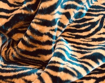 Tiger Stripe Fabric,Thick Rabbit Fur,Short Pile Orange Black Animal Pattern Faux Fur for Fursuit Halloween Costume Cosplay Plush Doll Making