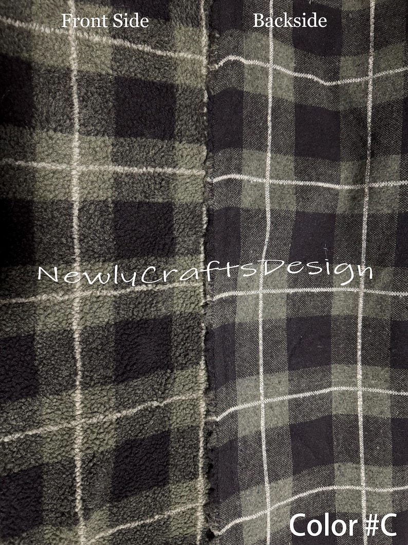 Checked Sherpa Fabric, Plaid Sherpa Fabric, Soft and Cuddly Jacket Fabric, Plush Shoe and Hat Fabric, Winter Fabric, Cushion Fabric, Soft Fabric, DIY Fabric, Fabric by the 1/2 Yard or Yard, 100% Polyester Plaid Sherpa Fleece Fabric for Winter Coat, Down Jacket, Throw Blanket, Fur Hats, Fur Bags, Scarf, Pompoms