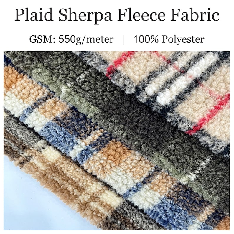 Checked Sherpa Fabric, Double-Sided Plaid Fleece Fabric, Thick Lamb Wool Fabric, Winter Fabric for Coat Jacket Thermal Lining, Doll Costumes, Teddy Bear, Blanket, Plush Toys, Photo Props, Scottish Style Faux Fur Fabric,Luxury High Quality Fur,Fursuit