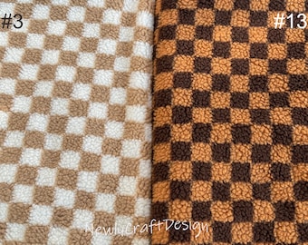 Colorful Checkerboard Sherpa Fabric, Checkered Print Fleece Fabric for Winter Coat Collar Down Jacket, Handmade Bags Clothing Apparel Fabric