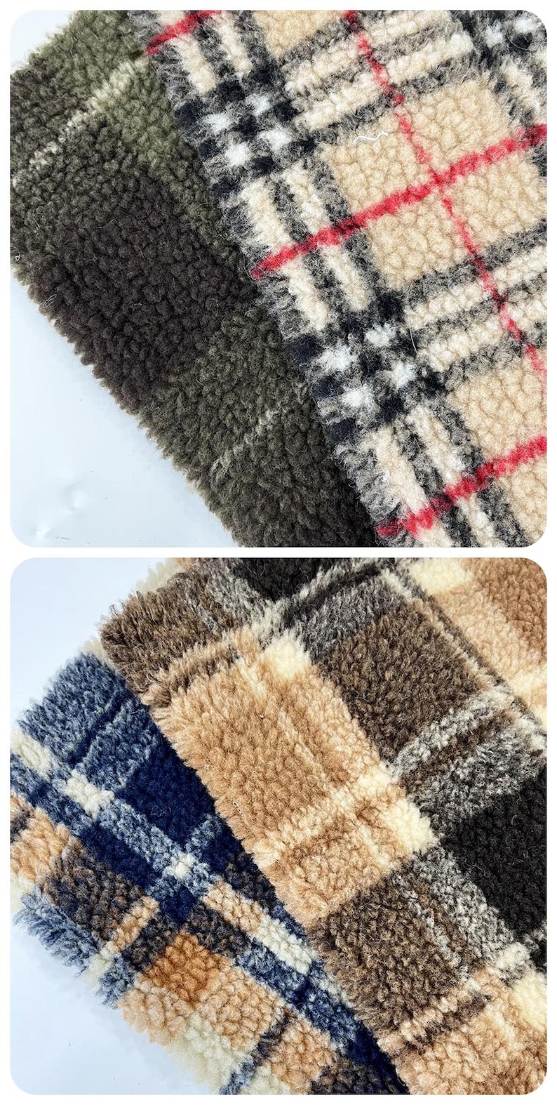 Checked Sherpa Fabric, Double-Sided Plaid Fleece Fabric, Thick Lamb Wool Fabric, Winter Fabric for Coat Jacket Thermal Lining, Doll Costumes, Teddy Bear, Blanket, Plush Toys, Photo Props, Scottish Style Faux Fur Fabric,Luxury High Quality Fur,Fursuit
