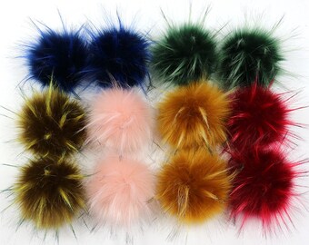 Raccoon Fur Pompom, Colorful Pom Poms Fur Ball,Faux Fur Pompom,Hat Topper,Toque Bobbles,Knitting Accessories,6 Pieces DIY Pompom Square,10cm