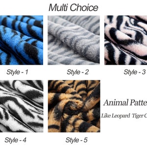 May include: Five fabric swatches with different animal print patterns. The swatches are labeled "Style - 1" through "Style - 5". The text "Animal Pattern" and "Like Leopard Tiger Cows" is below the swatches.
