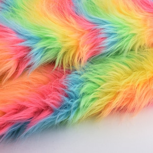 Rainbow Stripe Faux Fur, Colorful Wavy Long Pile Fake Fur for DIY Crafts, Costumes, Rugs,Fursuit Sewing Supplies,Pillows,Pompoms,Photo Props image 4