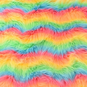 Rainbow Stripe Faux Fur, Colorful Wavy Long Pile Fake Fur for DIY Crafts, Costumes, Rugs,Fursuit Sewing Supplies,Pillows,Pompoms,Photo Props image 5