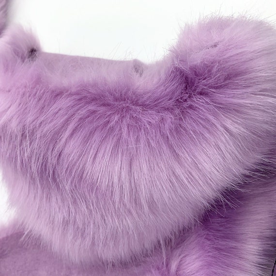 Furry Faux Fur Fabric, Lilac Faux Fox Fur, Colorful Fun Fur  display picture 2