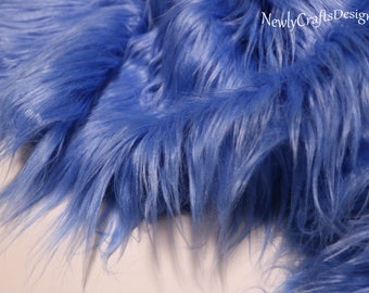 Hoogpolige hoogpolige nepbont, blauwe luxe pluchebont, premium ultrazachte bontstof voor monsterhaar knuffels Poppen maken DIY Craft Supply