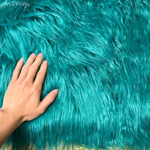 Shaggy Faux Fur Fabric,Extra Long Pile Fur,Marine Green Fake Fur Materials,Soft Fluffy Fabric for DIY Craft Supplies Costumes Fursuit Pillow