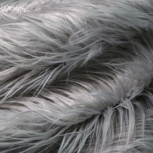 Smoke Gray Faux Shaggy Fur Fabric, Furry Long Pile Fur for Fursuit Material Costume Coat Scarf Rugs Apparel Clothing Accessories Photo Props