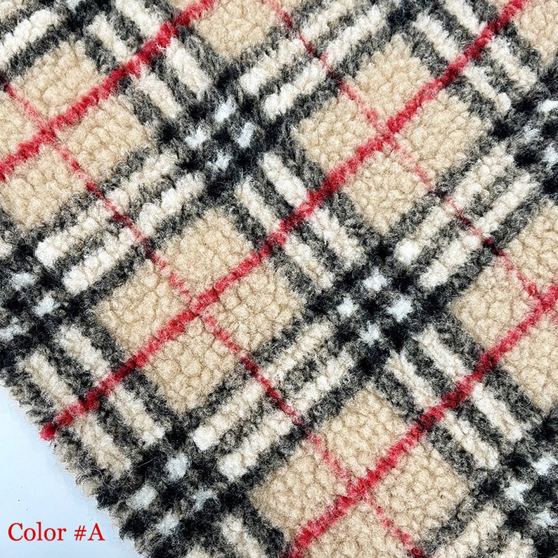 Checked Sherpa Fabric, Double-Sided Plaid Fleece Fabric, Thick Lamb Wool Fabric, Winter Fabric for Coat Jacket Thermal Lining, Doll Costumes, Teddy Bear, Blanket, Plush Toys, Photo Props, Scottish Style Faux Fur Fabric,Luxury High Quality Fur,Fursuit