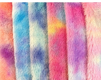 Tie Dye Faux Fur, Rainbow Bunny Fur,Multi Color Dye Rabbit Fur for Apparel Blanket DIY Craft,Blanket,Stuffed Toys Sewing Fabric Sold by yard