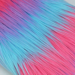 Rainbow Gradient Tie Dye Faux Fur,Long Pile Shaggy Faux Fur Fabric Cosplay Costume Material,Fursuit Tail,Newborn Photo Prop,Luxury Craft Fur Style - 4