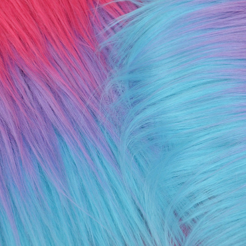 Patch Rainbow Faux Fur Fabric By The Yard Can Be Used For Costumes-Clothing-Accessories-Rugs [Aqua] main image 1