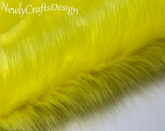 Yellow Faux Fox Fur,Heavy Thick Faux Raccoon Fur for Fursuit Paws Cosplay Costumes,Long Pile Coat Fabric Apparel Fashion Decor Scarf Blanket
