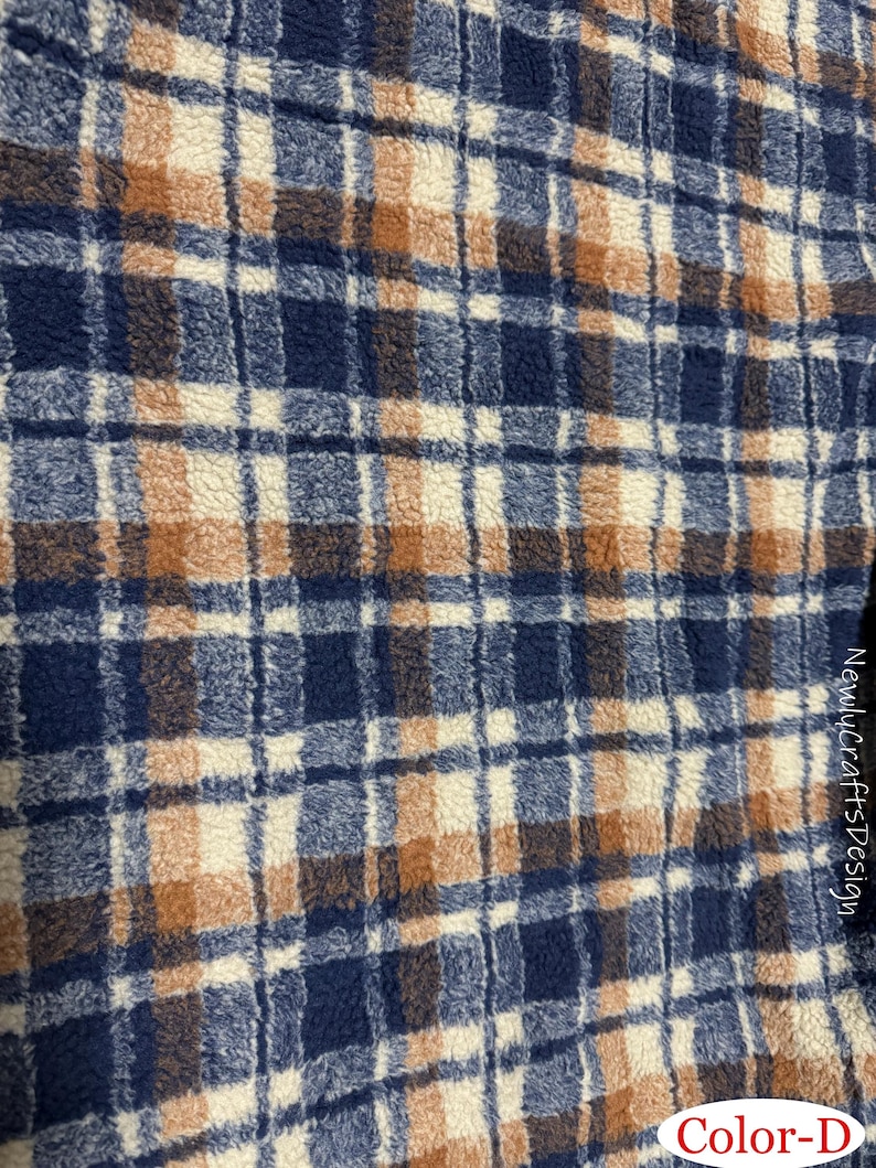 Checked Sherpa Fabric, Double-Sided Plaid Fleece Fabric, Thick Lamb Wool Fabric, Winter Fabric for Coat Jacket Thermal Lining, Doll Costumes, Teddy Bear, Blanket, Plush Toys, Photo Props, Scottish Style Faux Fur Fabric,Luxury High Quality Fur,Fursuit