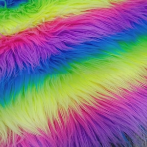 Rainbow Stripe Faux Fur,Colorful Wavy Fake Fur,Long Pile Fur for Fursuit Sewing Supplies,DIY Crafts,Costumes,Rug,Pillows,Pompoms,Photo Props