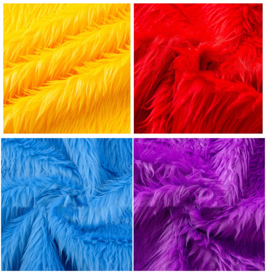 Shaggy Faux Fur Fabric, Colorful Long Pile Furs for DIY Craft Supply