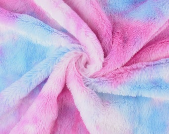 Rainbow Colorful Faux Fur Fabric,Water Printing Gradation Rabbit Fake Fur for DIY Craft Supplies,Costume,Toys,Pet Bed,Rainbow Unicorn Fabric
