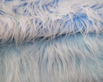 Bi-color Faux Shaggy Fur Fabric,Blue White Long Pile Fake Faux Fur for Cosplay Costume  Fursuit Paws Decoration Boots Fursuit Prop Material