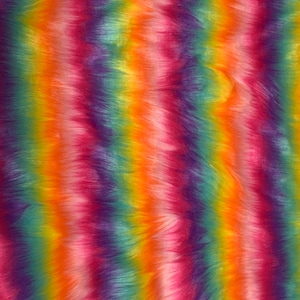 Neon Rainbow Striped Faux Fur Fabric,Long Pile Rainbow Shag Furs for Fur Clothing Sweater Jacket Coats Boot DIY Costume Accessories Blankets