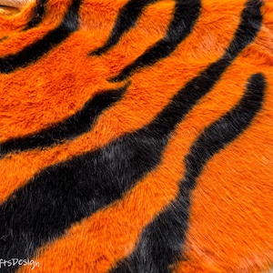 Orange Black Tiger Print Fabric,Animal Skin Print Faux Fur Fabric,Ideal for Halloween Costumes Cosplay Coat Collar Fur Bags Hat Toys Blanket